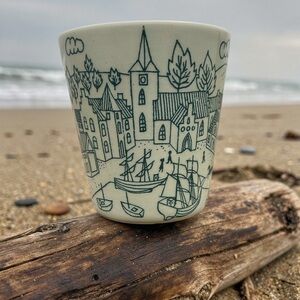 Vintage Mid-century Danish Modern Scenic Ceramic Cup and Saucer Set